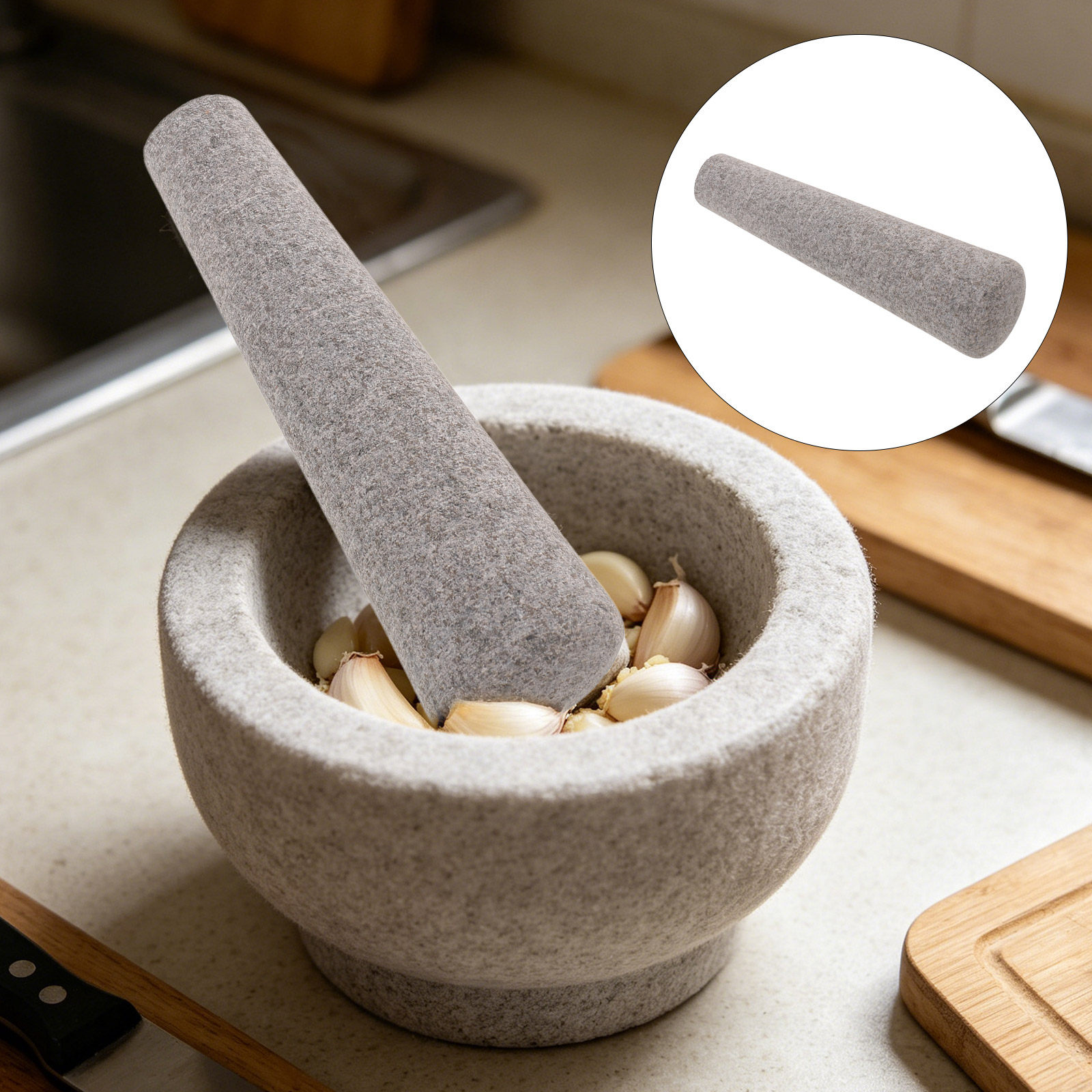 Mortar Pestle Granite - Slijpsteen, knoflookstamper, keukengereedschap, granieten vervangende notenknijper