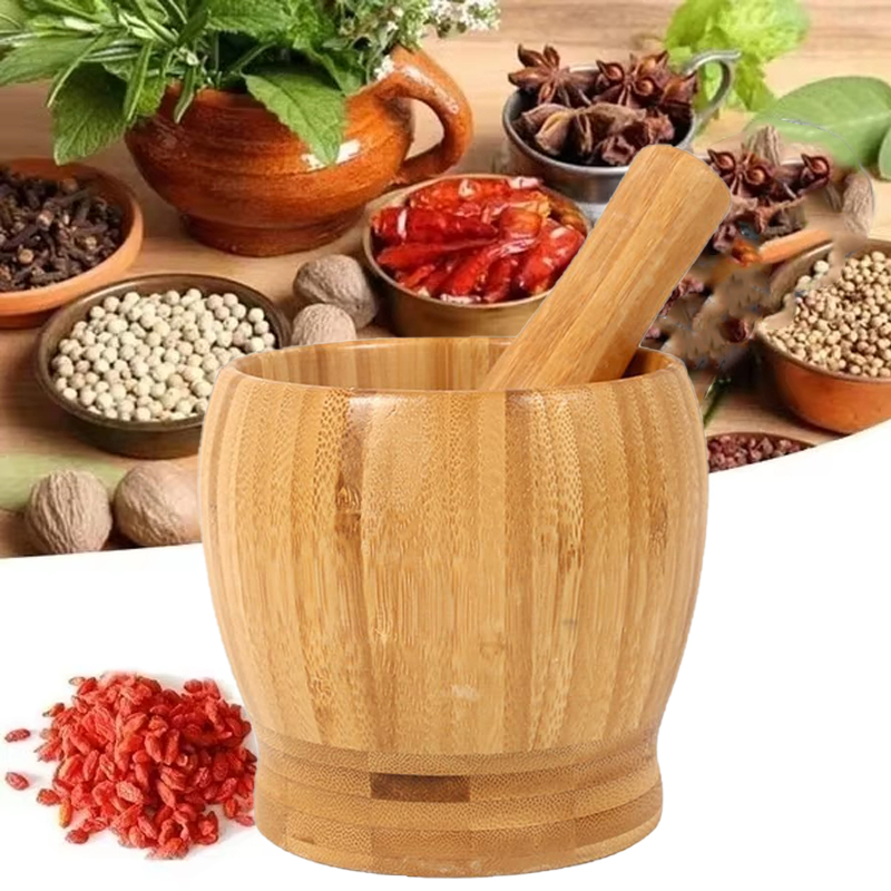 Mortar Pestle Granite - Keuken Traditionele Houten Vijzel en Stamper